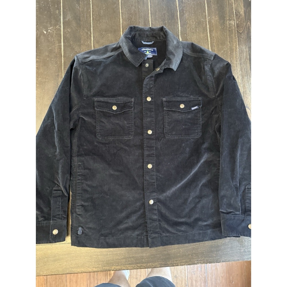Chubbies Corduroy Jacket Men's Medium Black Snap Front Shirt Jacket Overshirt